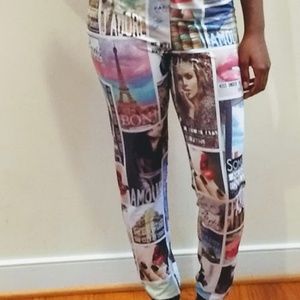 Paris Print Multi-Color Pants/Joggers/Leggings